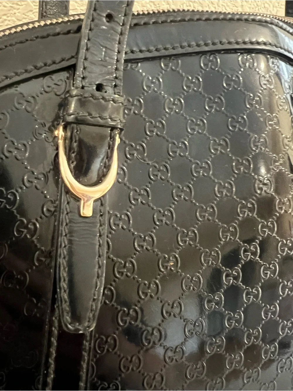 GUCCI Black Microguccissima Patent Leather Nice Top Handle Bag COA